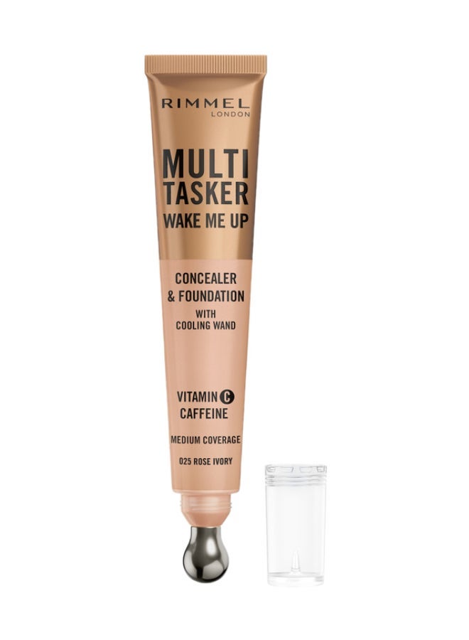 RIMMEL LONDON Multi-Tasker Concealer 80 Tan & Multi-Tasker Wake Me Up Concealer & Foundation - 25 - Rose Ivory, 20ml Bundle - Image 3